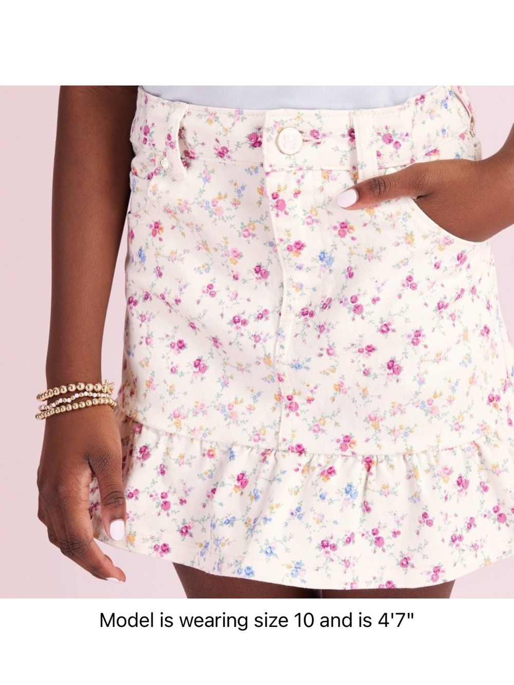 LoveShackFancy Cream Floral Ruffle Skort with Pink & Blue Flowers